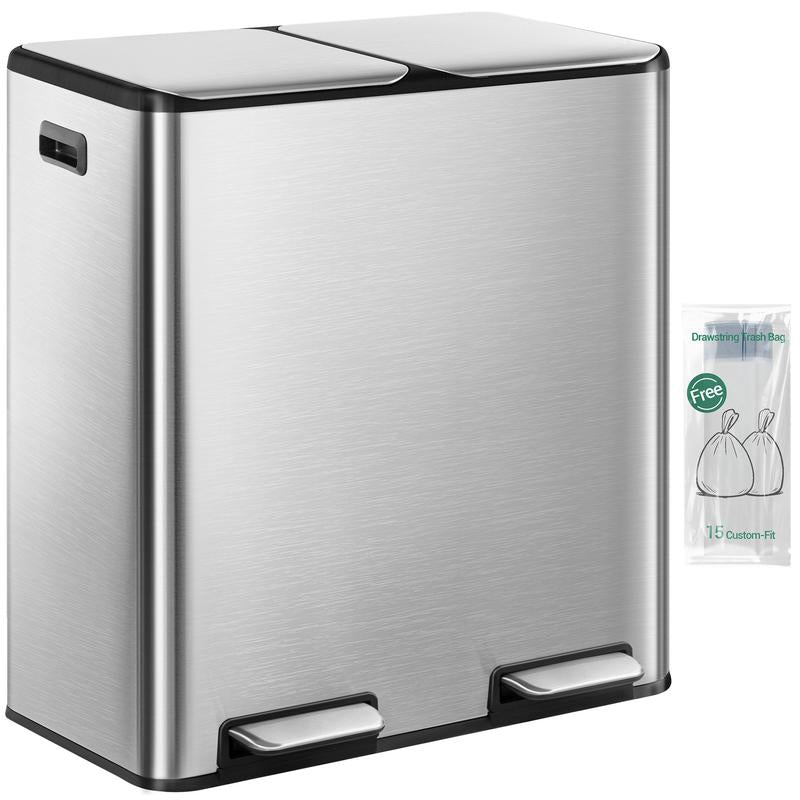 2-in-1 Stainless Steel Bin (2 x 30L) + 15 Bags Included