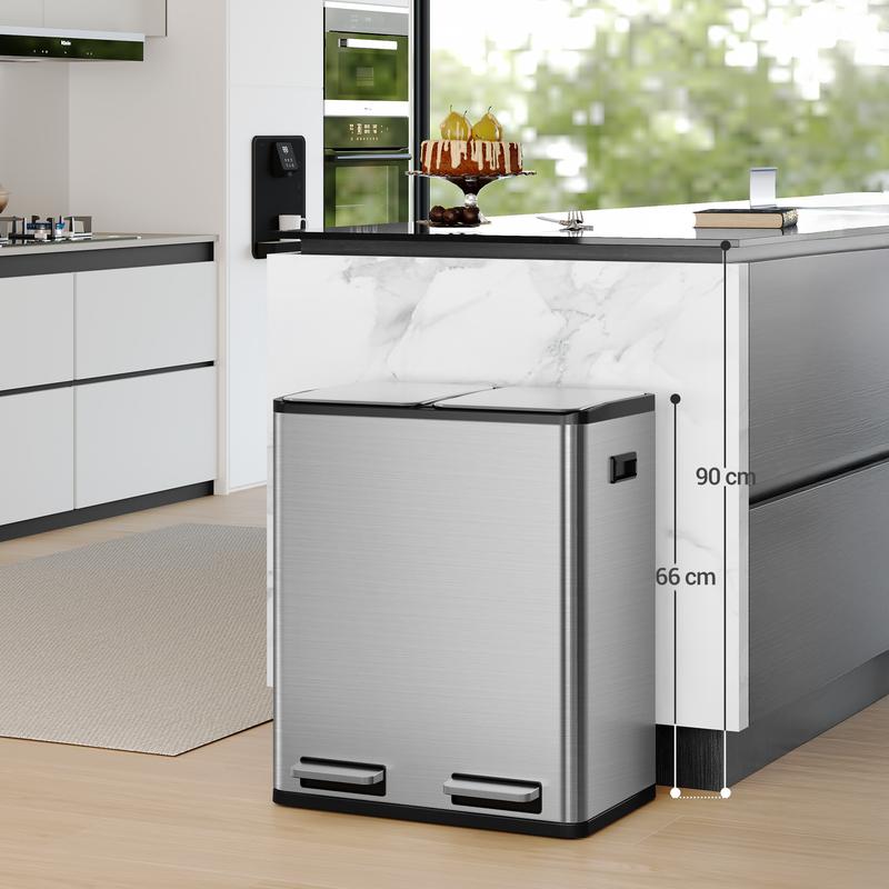2-in-1 Stainless Steel Bin (2 x 30L) + 15 Bags Included