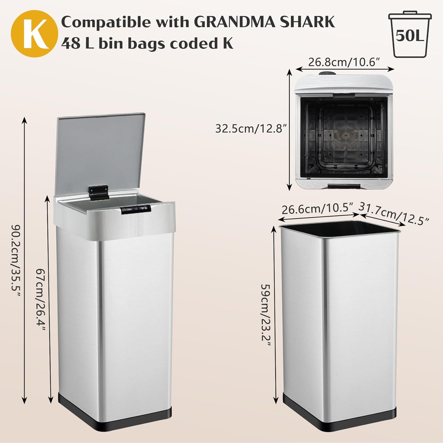 50L Stainless Steel Touchless Bin