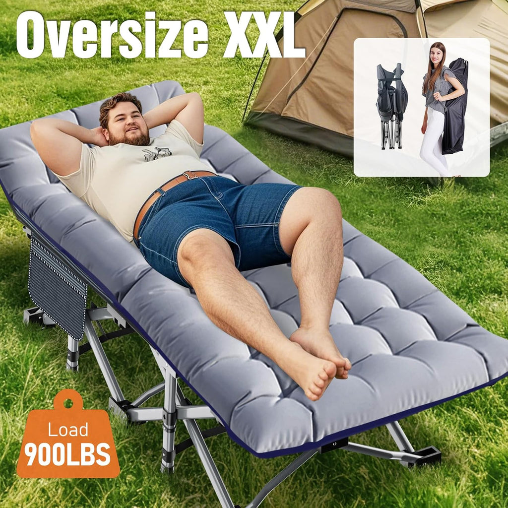 Folding Camping Cot with Matress (Load up to 900 lbs)