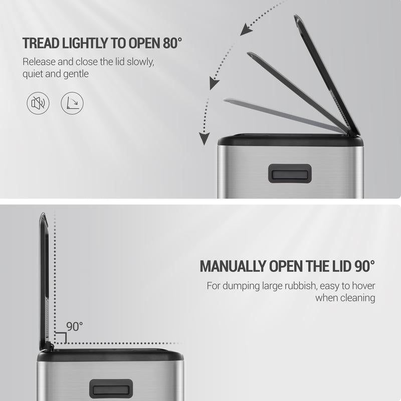 2-in-1 Stainless Steel Bin (2 x 30L) + 15 Bags Included