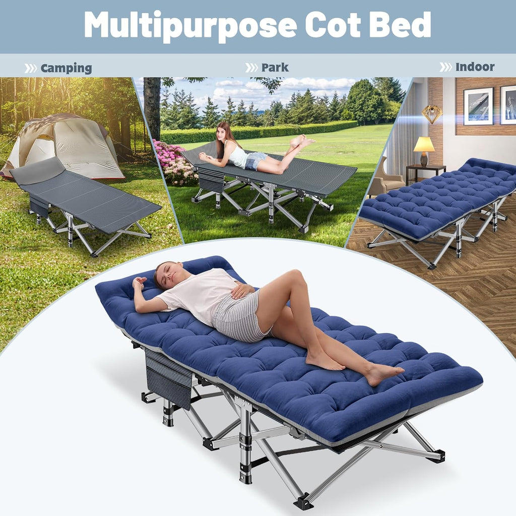 Folding Camping Cot with Matress (Load up to 900 lbs)