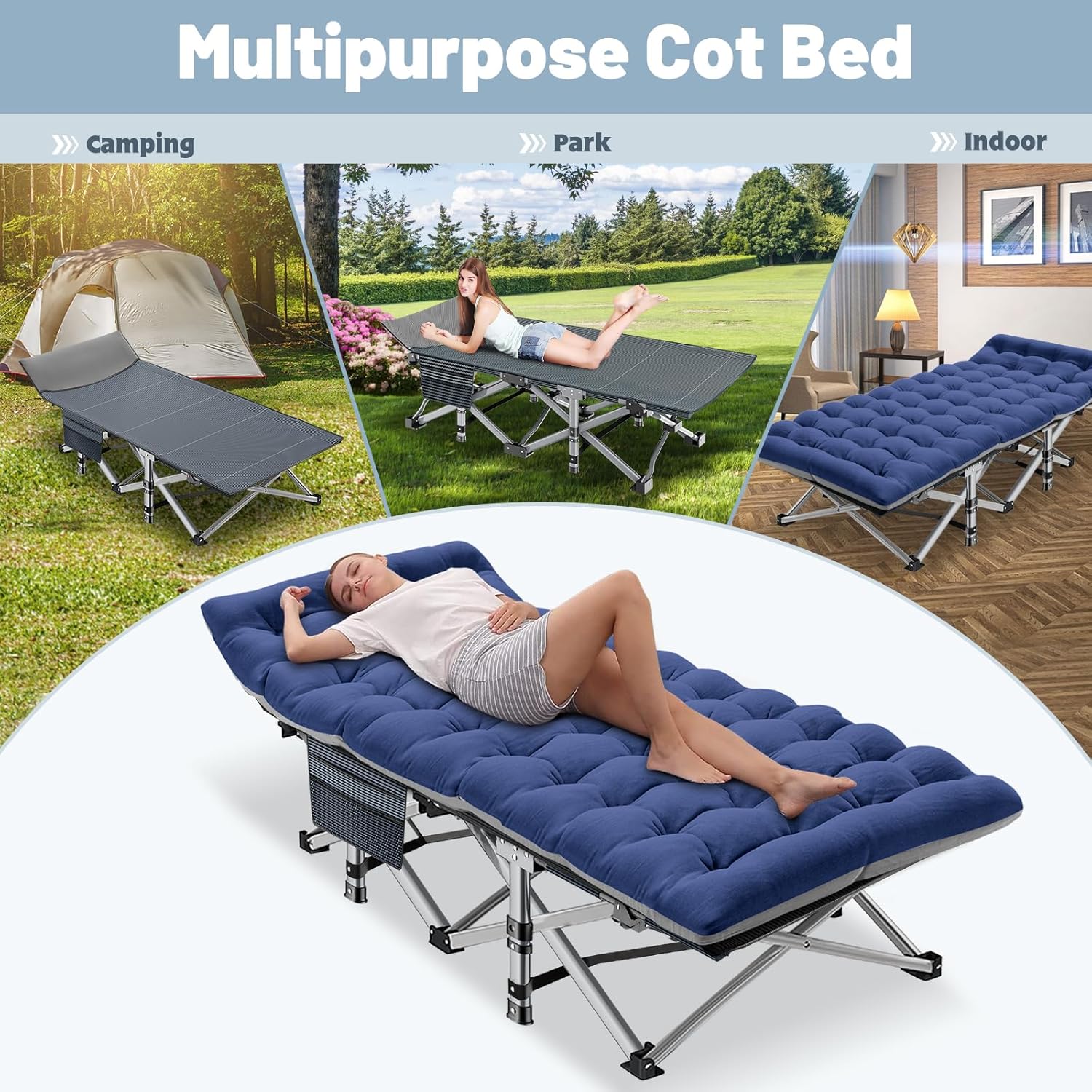 Folding Camping Cot with Matress (Load up to 900 lbs)