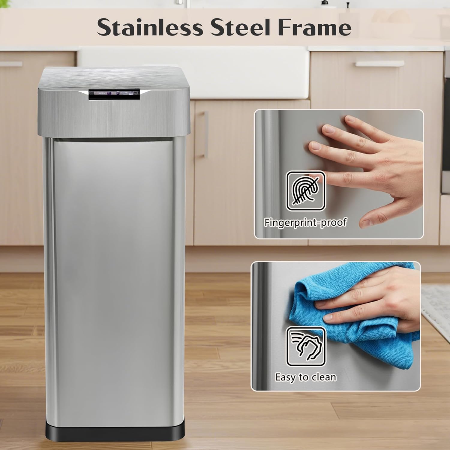 50L Stainless Steel Touchless Bin