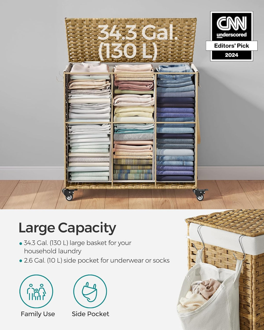 Laundry Hamper with Lid (37 Gal Capacity)