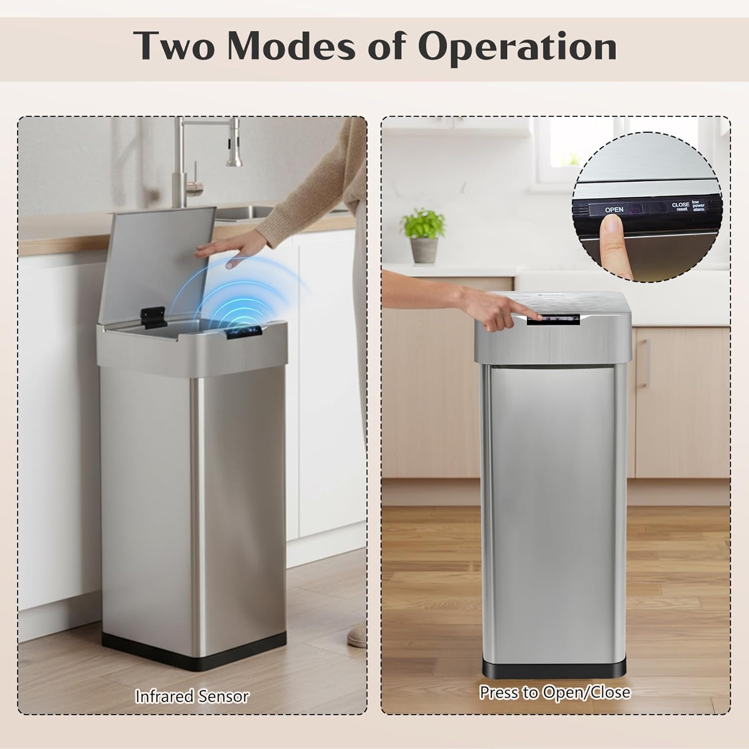 50L Stainless Steel Touchless Bin