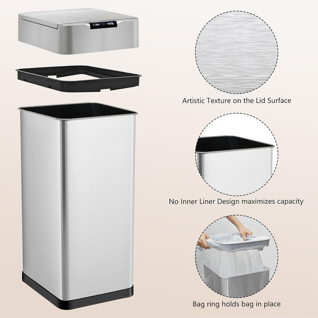 50L Stainless Steel Touchless Bin