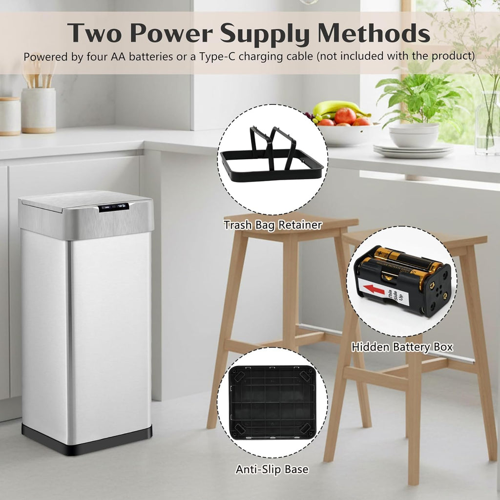 50L Stainless Steel Touchless Bin