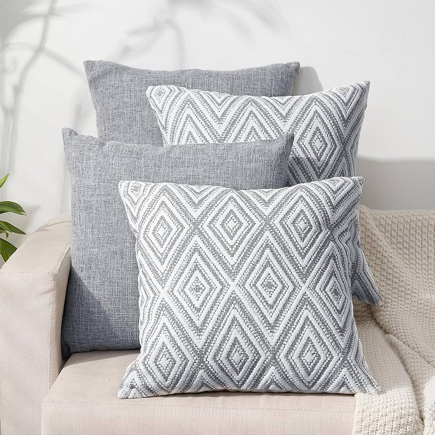 HPUK Throw Pillow Covers 18x18 Set of 4 linen decorative cushion covers grey