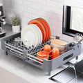 Urackify Stainless Steel Dish Drying Rack extendable with drainboard and utensil holder