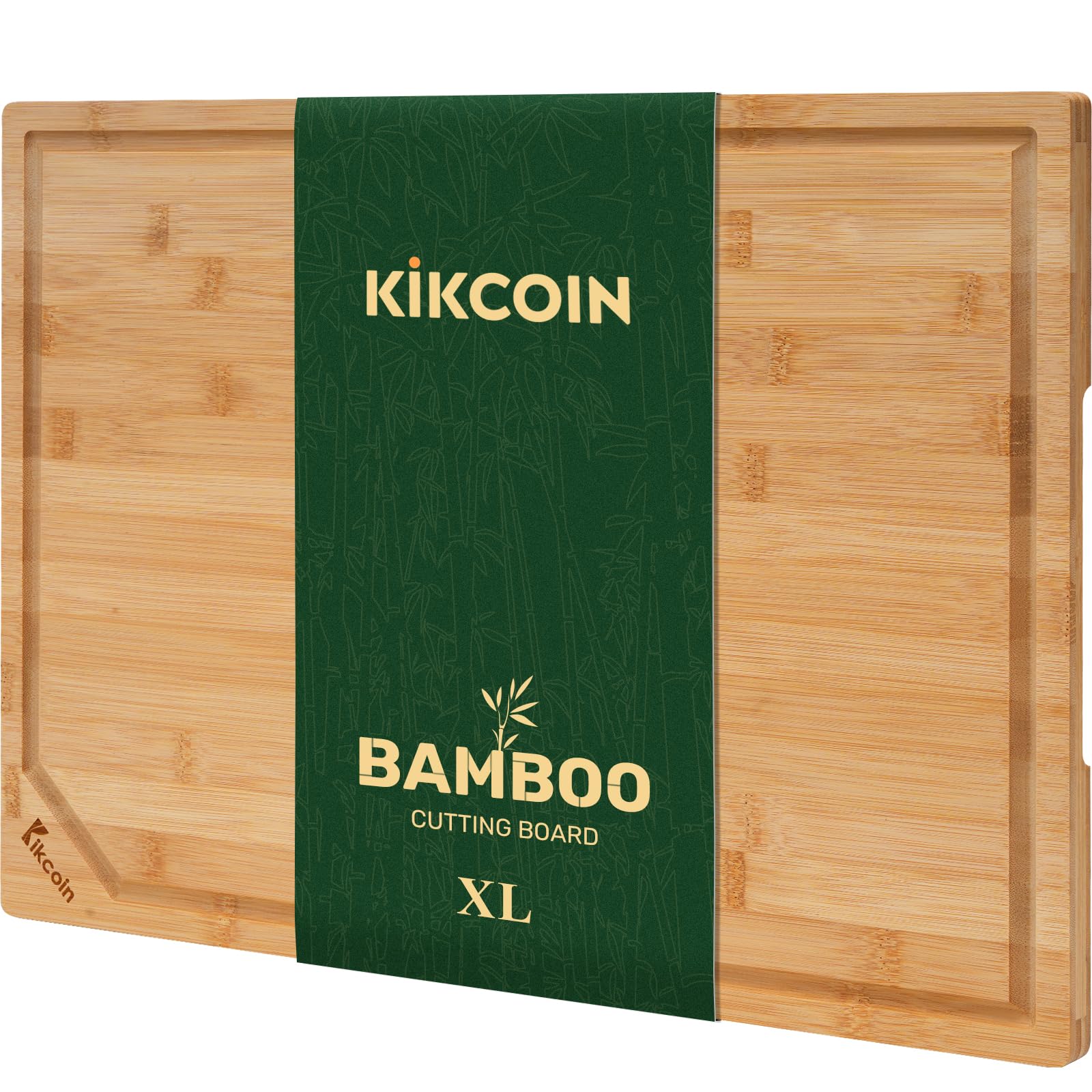 Kikcoin Extra Large Bamboo Cutting Board 17x11 with juice groove