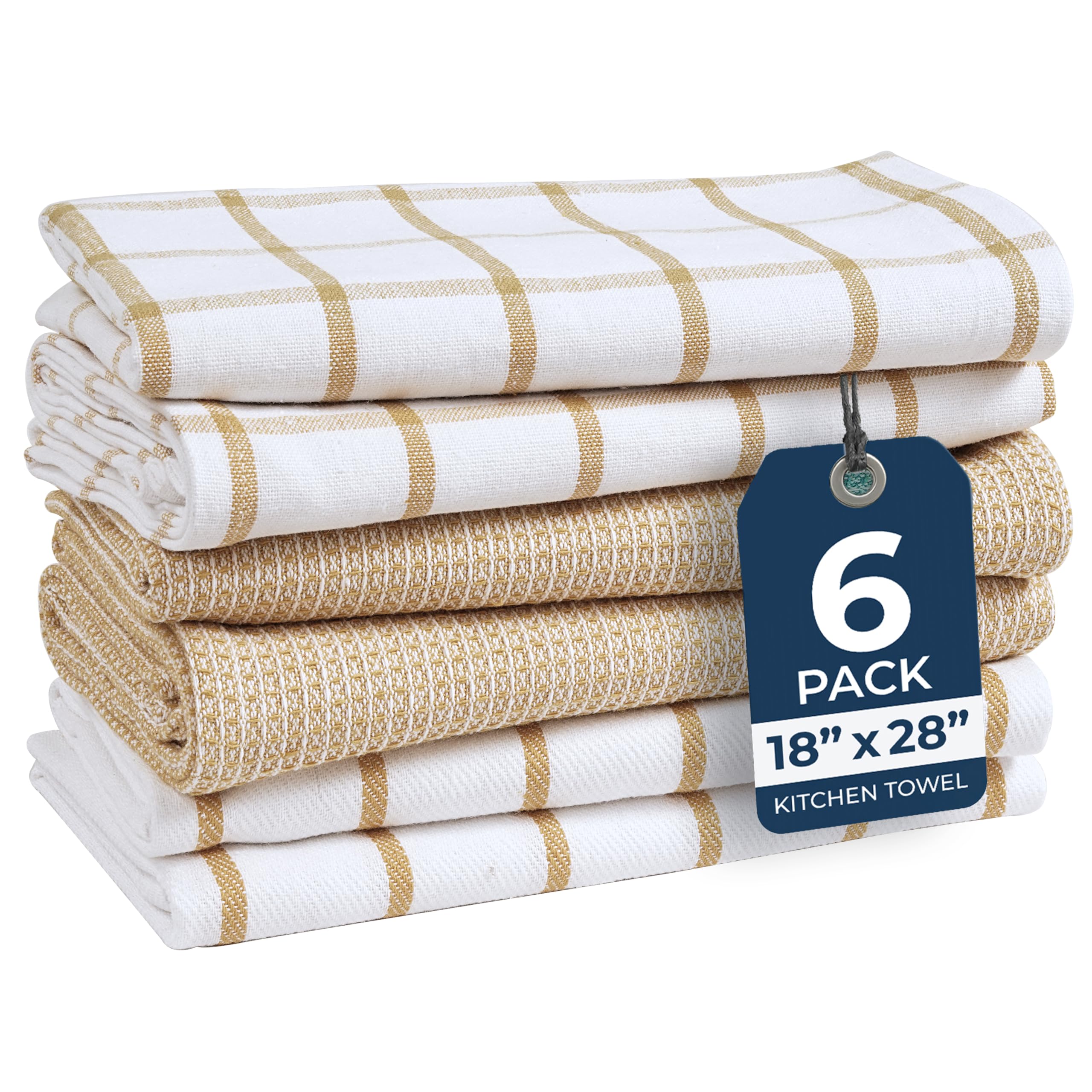 LANE LINEN Cotton Kitchen Towels Set 6-Pack 18x28 absorbent dish towels beige