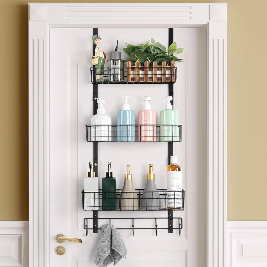 ETELI Over the Door Pantry Organizer 3-Tier Hanging Basket Black with 5 hooks