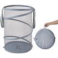 Seiritex Mesh Pop-Up Laundry Hamper 115L extra large collapsible basket with handles gray