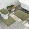 ITSOFT Non-Slip Shaggy Bathroom Mat Set 3-Piece sage green with contour rug and toilet lid cover